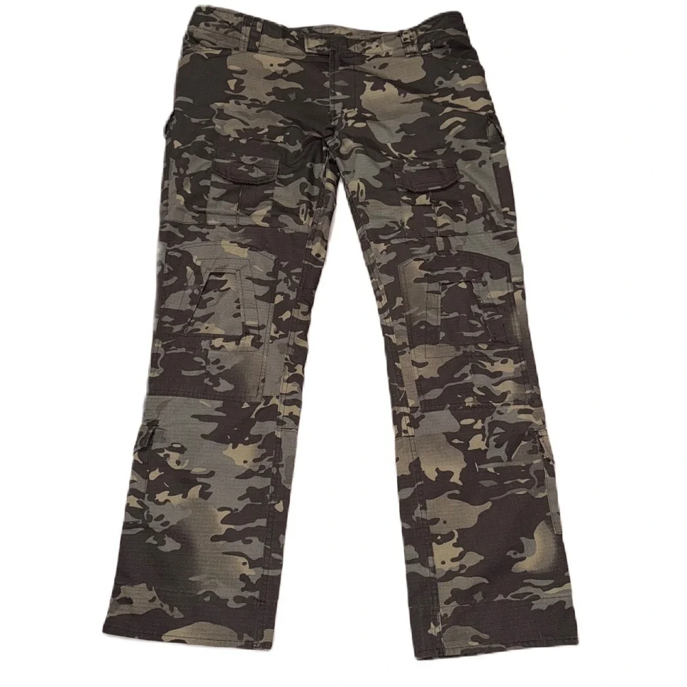 Tactical Combat Cargo Pants W38 L31 Dark Camo Low Rise Gray Black Technical EUC